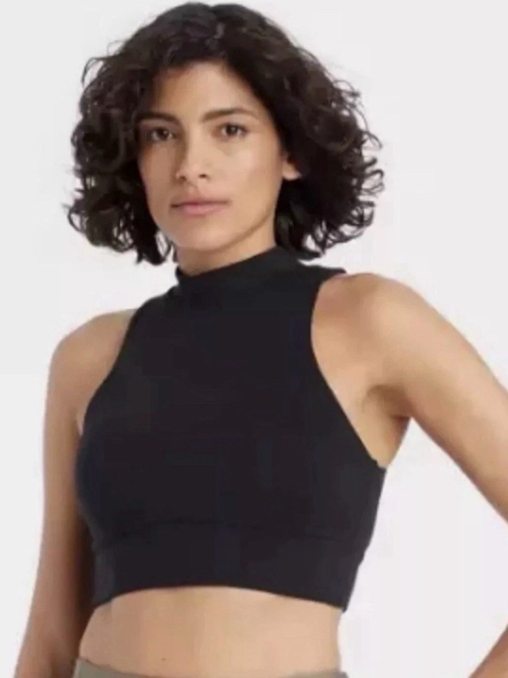 All in Motion Black Light Support High Neck Crop Sports Cropper Tank Top S D35